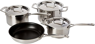 Le Creuset 5-piece cookware set made of 3-ply stainless steel with matching lids, suitable for all hob types including induction, silver on sale